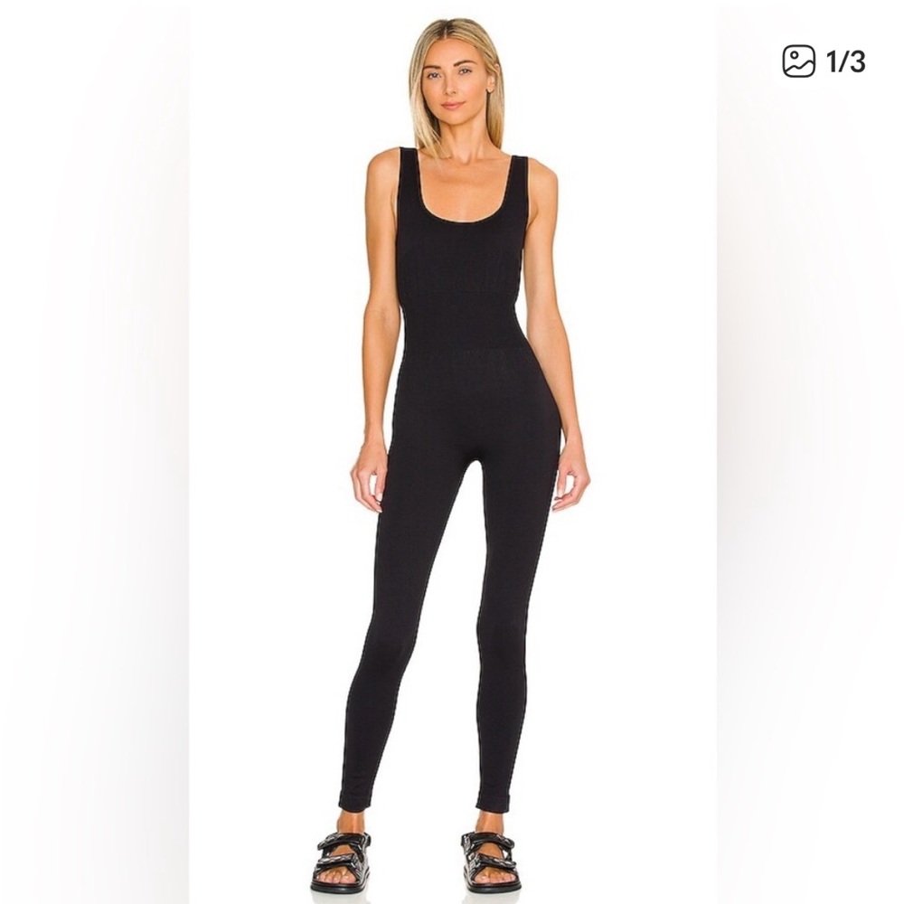 WeWoreWhat Sleek Black Ribbed Jumpsuit NWT